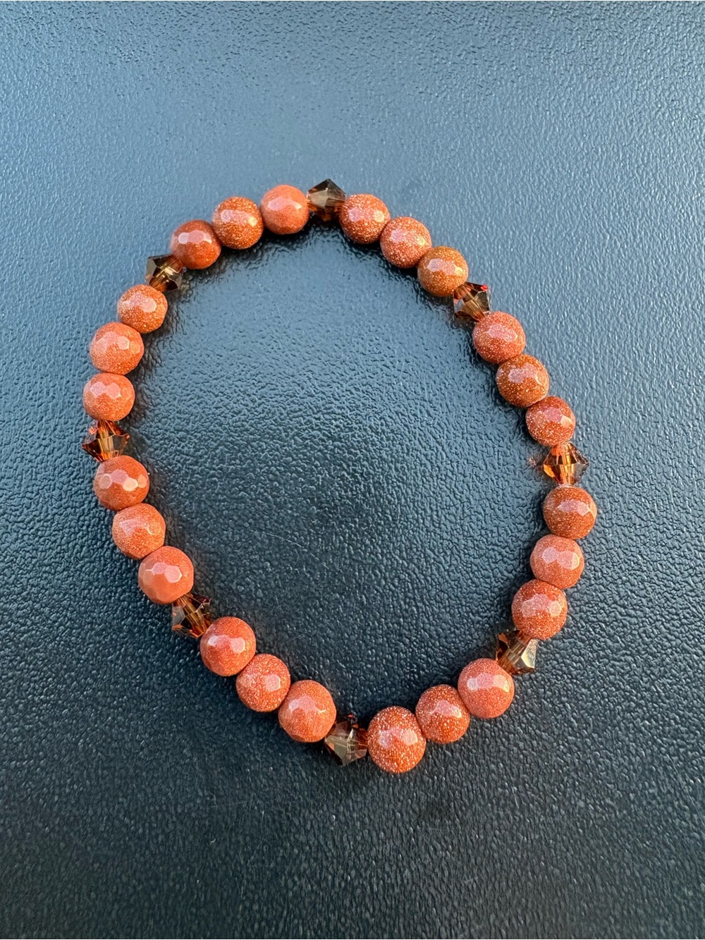 Goldstone Beaded Stretch Bracelet - Orange Goldtone